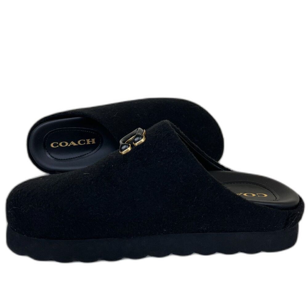 Coach Women's Size 6B Black Hadley Monogram Felt Slip On Clog Shoes NEW Platform